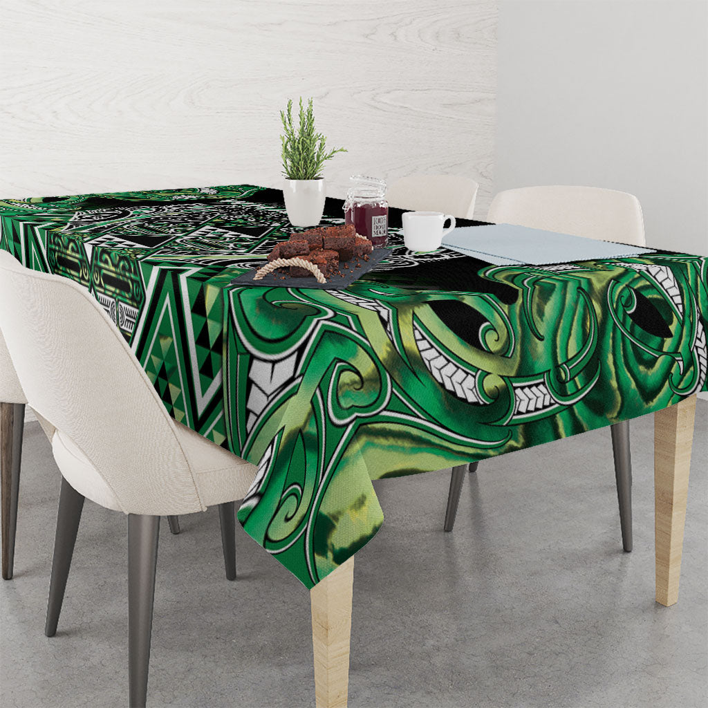 Aotearoa Whakatohea Tablecloth Maori Tribal Green Abalone Paua Shell Pattern DT05 - Polynesian Pride