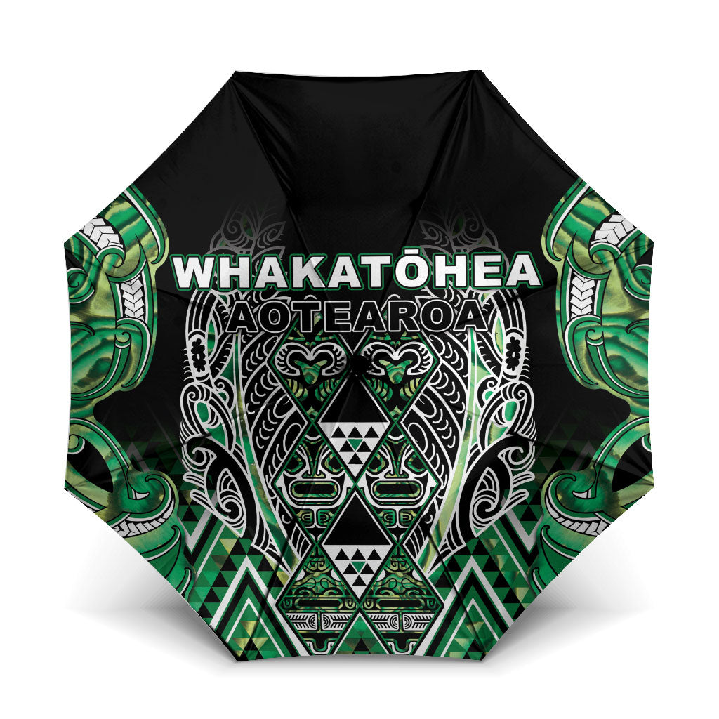 Aotearoa Whakatohea Umbrella Maori Tribal Green Abalone Paua Shell Pattern