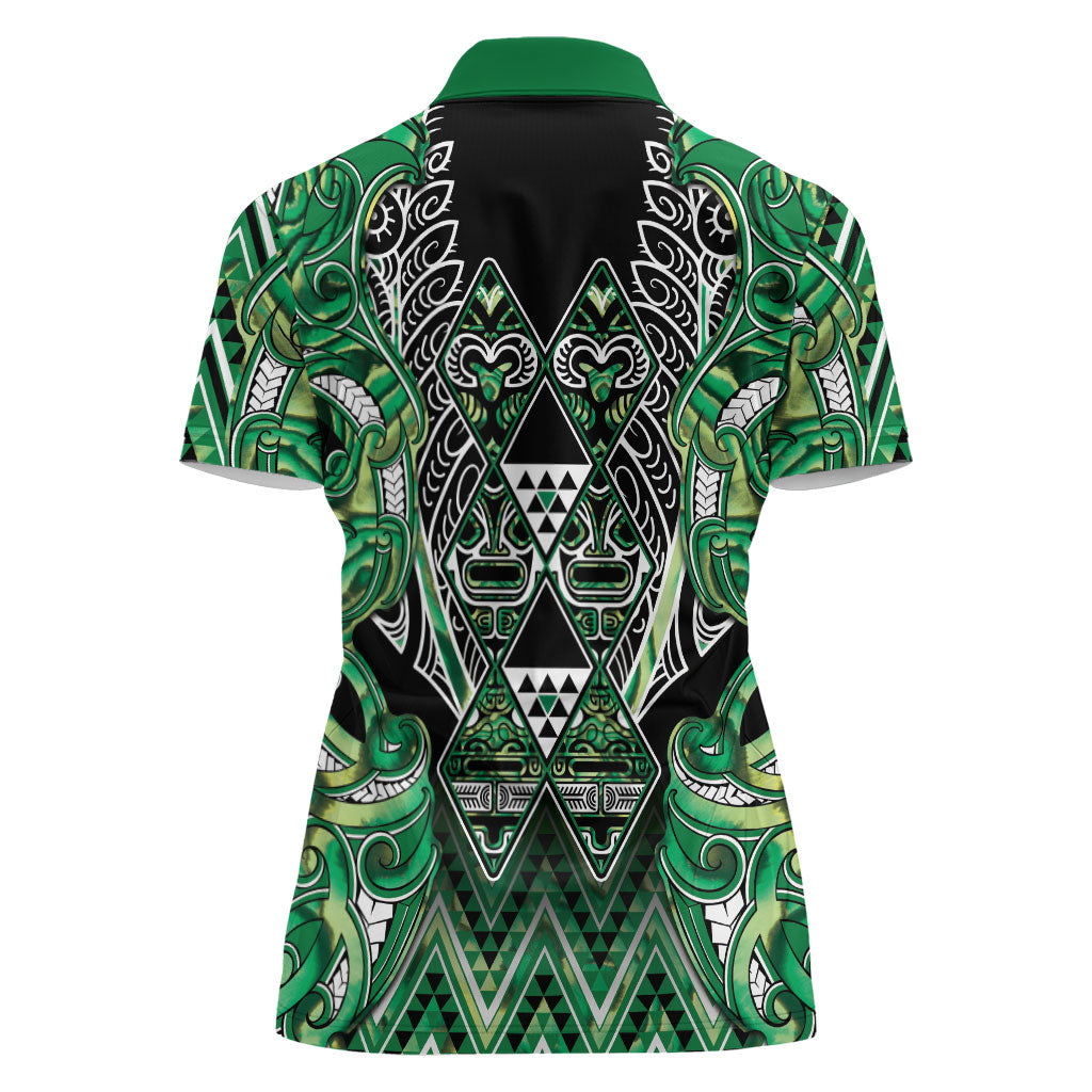 Aotearoa Whakatohea Women Polo Shirt Maori Tribal Green Abalone Paua Shell Pattern DT05 - Polynesian Pride