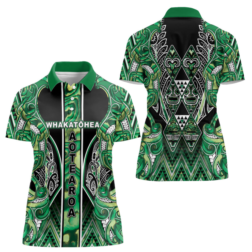Aotearoa Whakatohea Women Polo Shirt Maori Tribal Green Abalone Paua Shell Pattern DT05 - Polynesian Pride