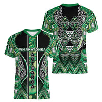 Aotearoa Whakatohea Women V-Neck T-Shirt Maori Tribal Green Abalone Paua Shell Pattern DT05 - Polynesian Pride