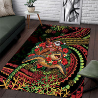 Hawaii Christmas Area Rug Aloha Santa Riding Honu DT05 Black - Polynesian Pride
