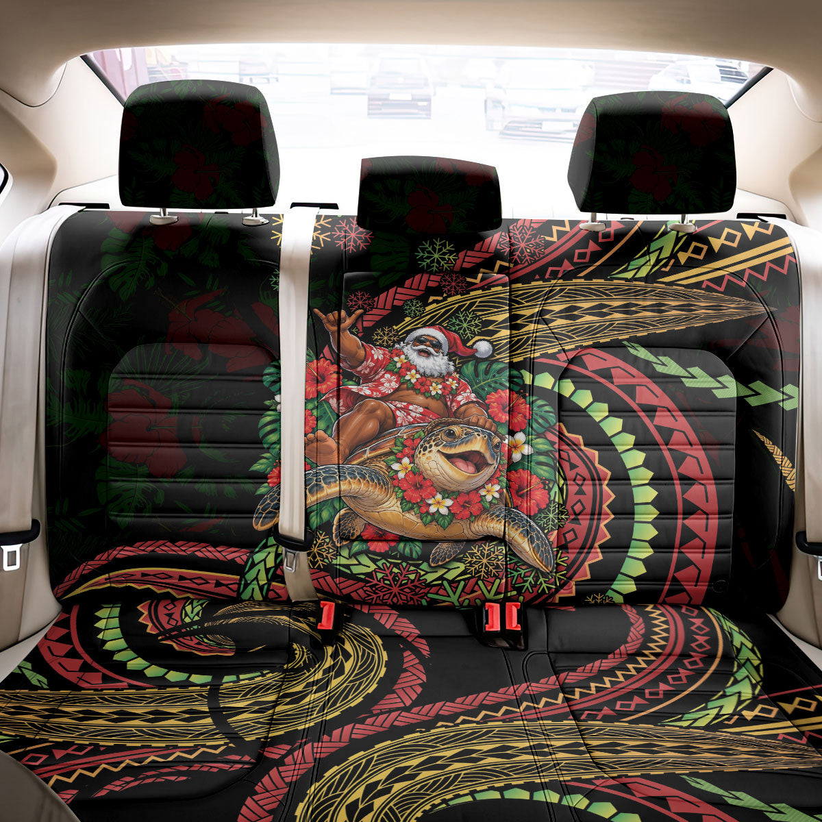 Hawaii Christmas Back Car Seat Cover Aloha Santa Riding Honu DT05 - Polynesian Pride