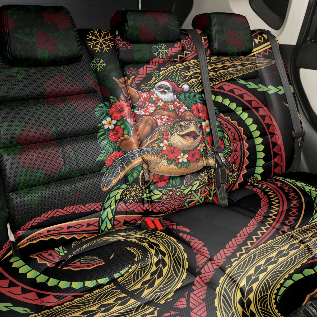 Hawaii Christmas Back Car Seat Cover Aloha Santa Riding Honu DT05 - Polynesian Pride