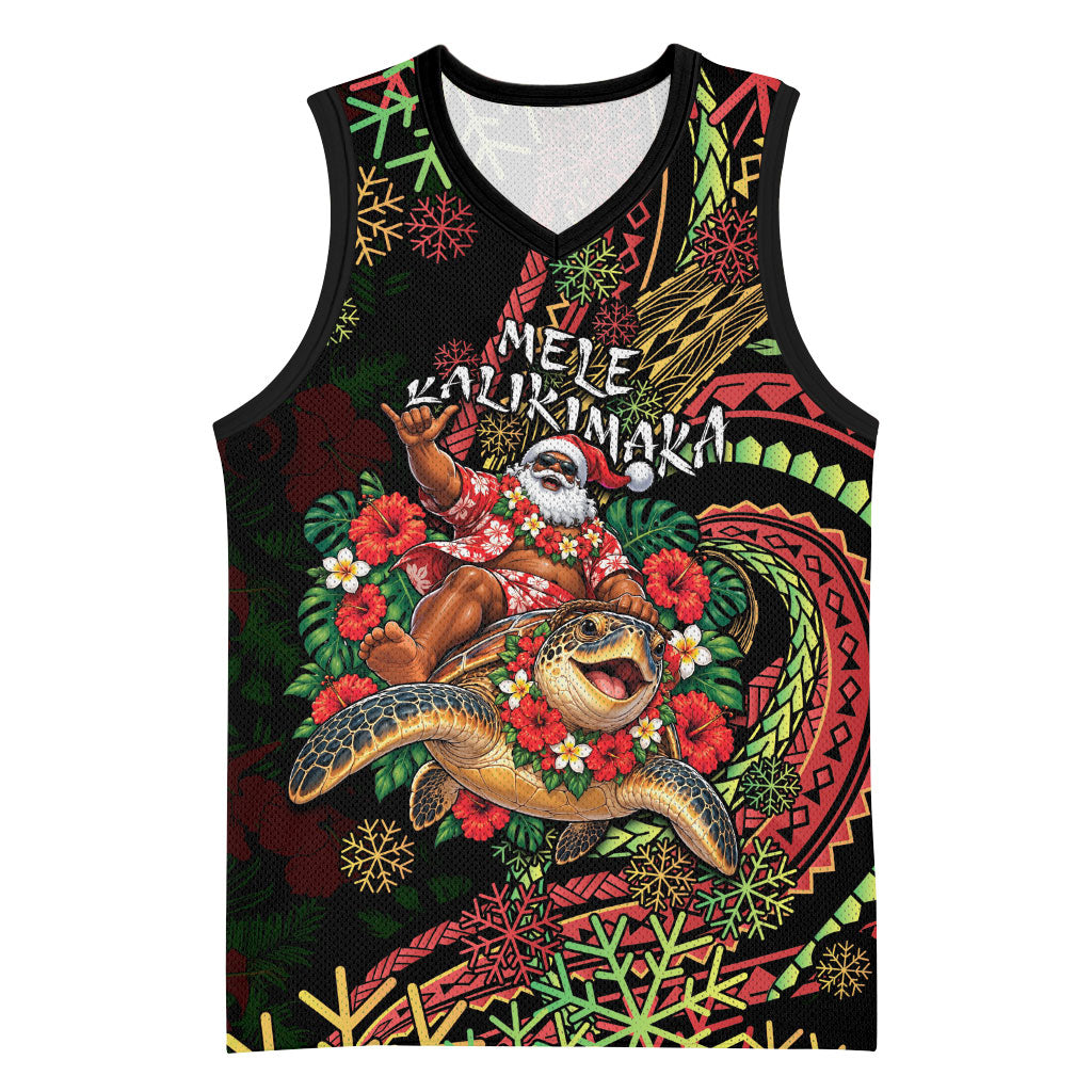 Hawaii Christmas Basketball Jersey Aloha Santa Riding Honu DT05 Unisex Black - Polynesian Pride