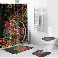 Hawaii Christmas Bathroom Set Aloha Santa Riding Honu DT05 Bathroom Set (4 pcs) Black - Polynesian Pride