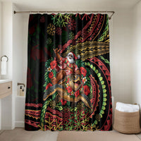 Hawaii Christmas Bathroom Set Aloha Santa Riding Honu DT05 Shower Curtain Only Black - Polynesian Pride