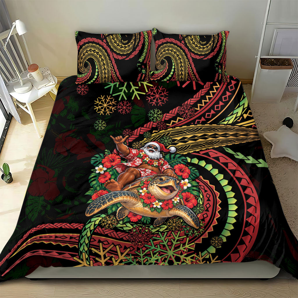 Hawaii Christmas Bedding Set Aloha Santa Riding Honu DT05 - Polynesian Pride