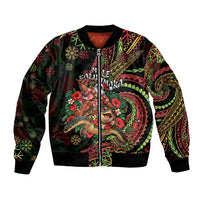 Hawaii Christmas Bomber Jacket Aloha Santa Riding Honu DT05 Unisex Black - Polynesian Pride