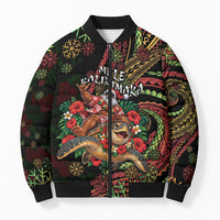 Hawaii Christmas Bomber Puffer Jacket Aloha Santa Riding Honu DT05 Unisex Black - Polynesian Pride