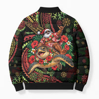 Hawaii Christmas Bomber Puffer Jacket Aloha Santa Riding Honu DT05 - Polynesian Pride