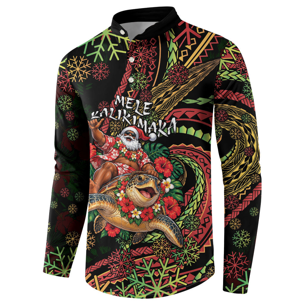 Hawaii Christmas Button Sweatshirt Aloha Santa Riding Honu DT05 - Polynesian Pride