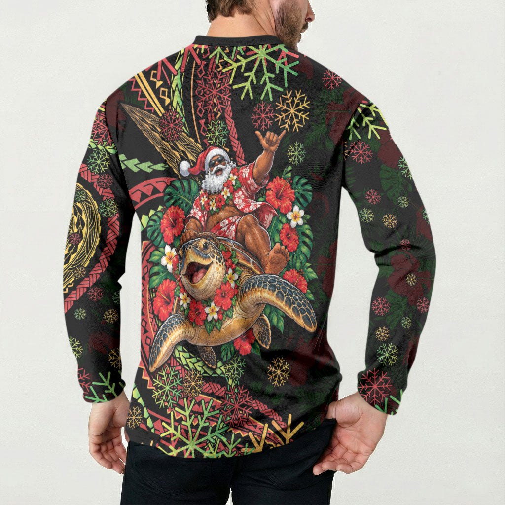 Hawaii Christmas Button Sweatshirt Aloha Santa Riding Honu DT05 - Polynesian Pride