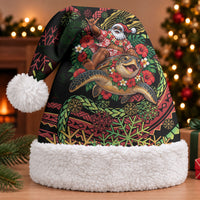 Hawaii Christmas Santa Hat Aloha Santa Riding Honu DT05 With Fur Black - Polynesian Pride