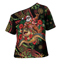 Hawaii Christmas Cross Shoulder Shirt Aloha Santa Riding Honu DT05 - Polynesian Pride