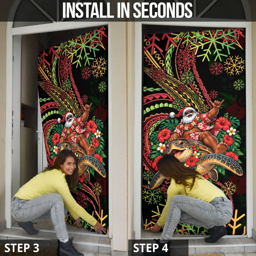 Hawaii Christmas Door Cover Aloha Santa Riding Honu DT05 - Polynesian Pride