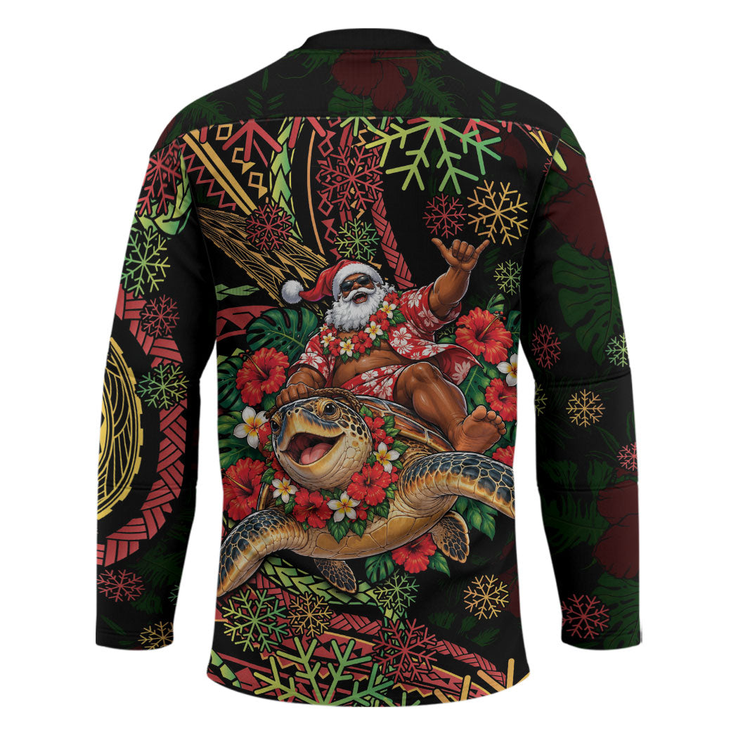 Hawaii Christmas Hockey Jersey Aloha Santa Riding Honu DT05 - Polynesian Pride
