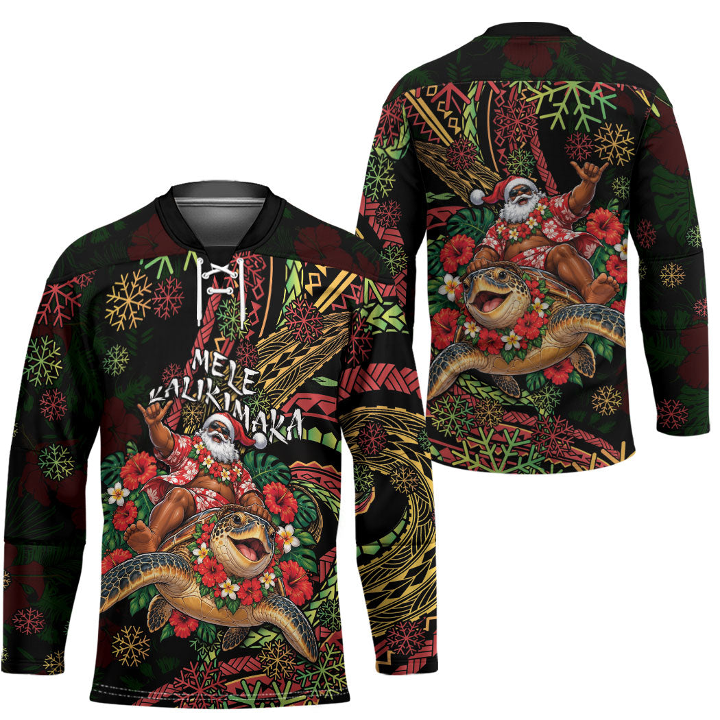 Hawaii Christmas Hockey Jersey Aloha Santa Riding Honu DT05 - Polynesian Pride