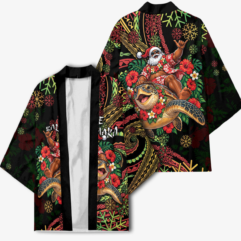 Hawaii Christmas Kimono Aloha Santa Riding Honu DT05 - Polynesian Pride
