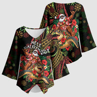 Hawaii Christmas Kimono Sleeve Blouse Aloha Santa Riding Honu DT05 - Polynesian Pride