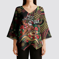 Hawaii Christmas Kimono Sleeve Blouse Aloha Santa Riding Honu DT05 - Polynesian Pride