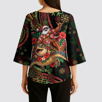 Hawaii Christmas Kimono Sleeve Blouse Aloha Santa Riding Honu DT05 - Polynesian Pride