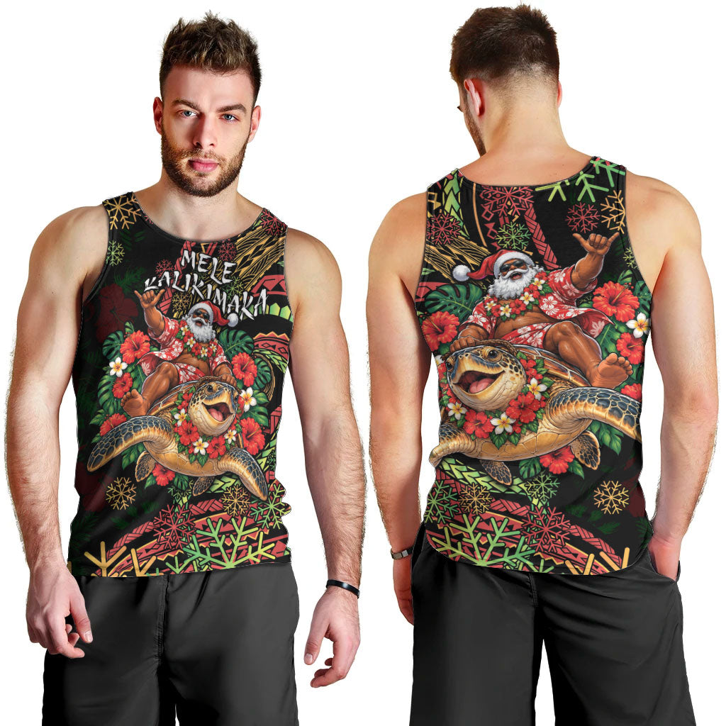 Hawaii Christmas Men Tank Top Aloha Santa Riding Honu DT05 - Polynesian Pride