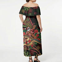 Hawaii Christmas Off Shoulder Maxi Dress Aloha Santa Riding Honu DT05 - Polynesian Pride