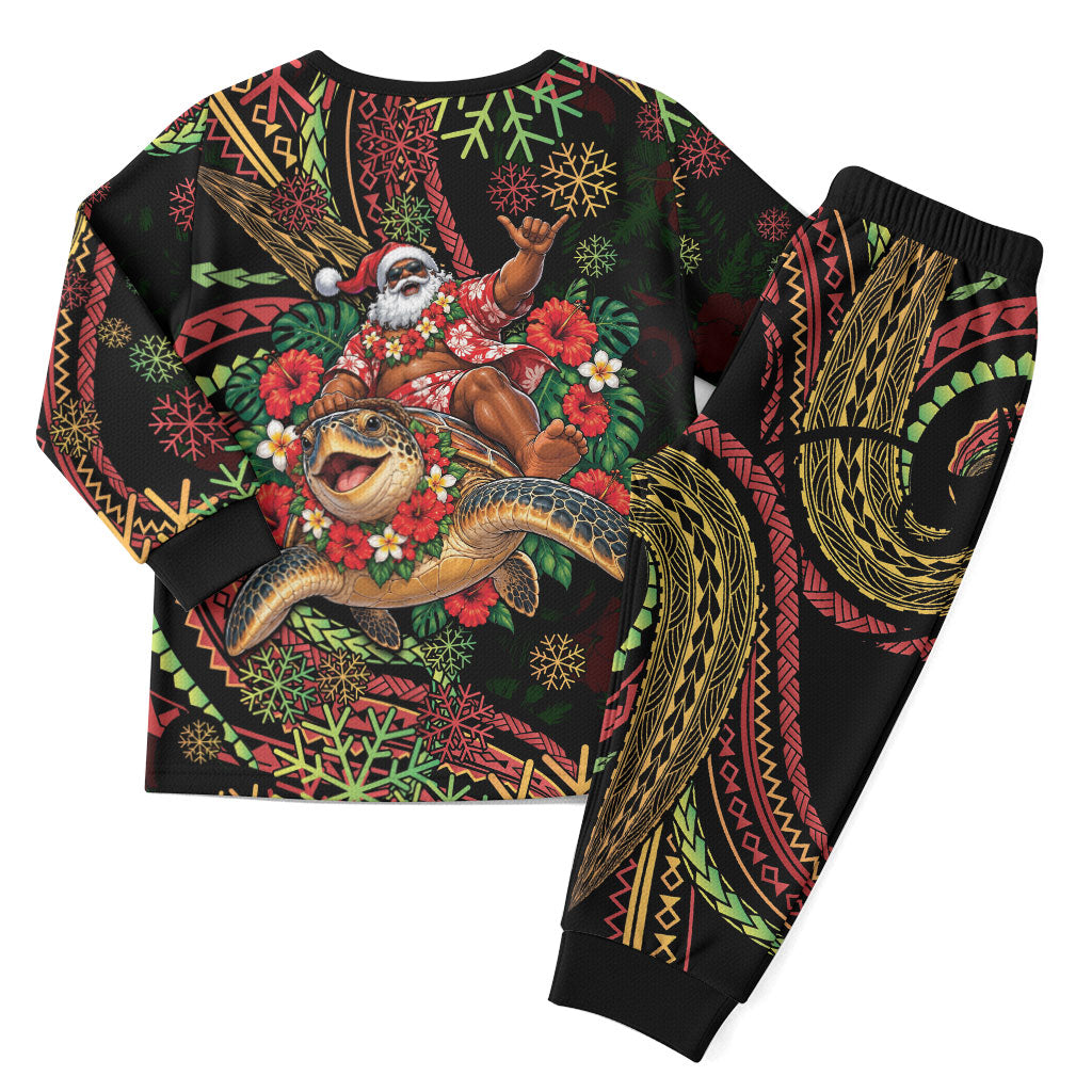 Hawaii Christmas Pajama Set Aloha Santa Riding Honu DT05 - Polynesian Pride
