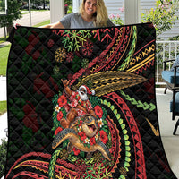 Hawaii Christmas Quilt Aloha Santa Riding Honu DT05 Black - Polynesian Pride