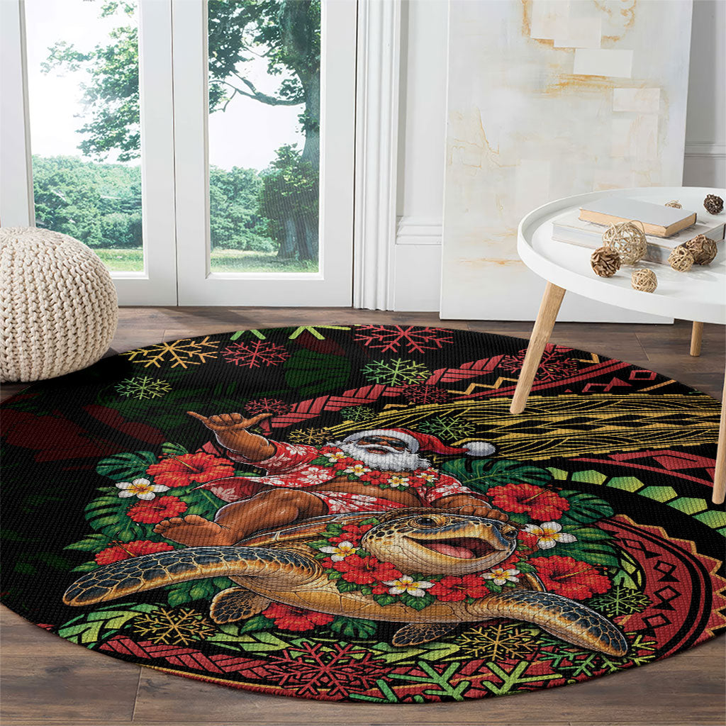 Hawaii Christmas Round Carpet Aloha Santa Riding Honu DT05 - Polynesian Pride