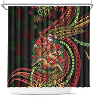 Hawaii Christmas Shower Curtain Aloha Santa Riding Honu DT05 Black - Polynesian Pride