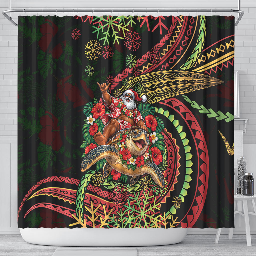 Hawaii Christmas Shower Curtain Aloha Santa Riding Honu DT05 - Polynesian Pride