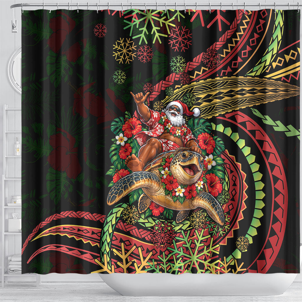 Hawaii Christmas Shower Curtain Aloha Santa Riding Honu DT05 - Polynesian Pride
