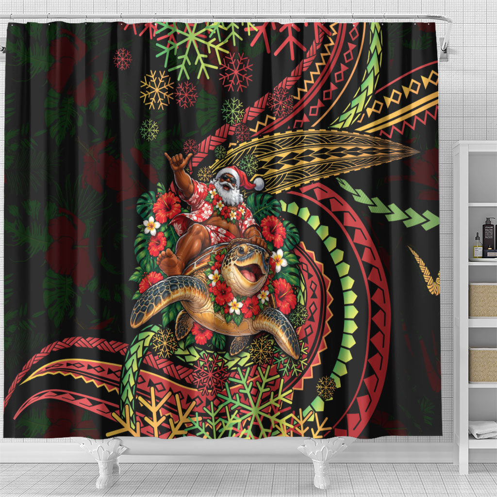 Hawaii Christmas Shower Curtain Aloha Santa Riding Honu DT05 - Polynesian Pride