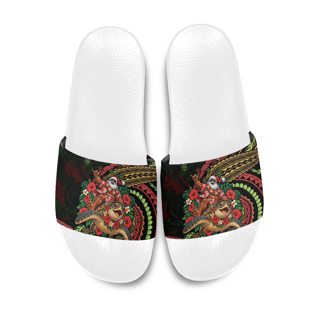 Hawaii Christmas Slide Sandals Aloha Santa Riding Honu DT05 Black - Polynesian Pride