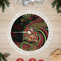 Hawaii Christmas Tree Skirt Aloha Santa Riding Honu DT05 Fringed Black - Polynesian Pride