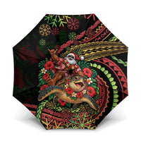 Hawaii Christmas Umbrella Aloha Santa Riding Honu DT05 One Size Folded 11.42 inch Opened Diameter 37.4 inch Black - Polynesian Pride