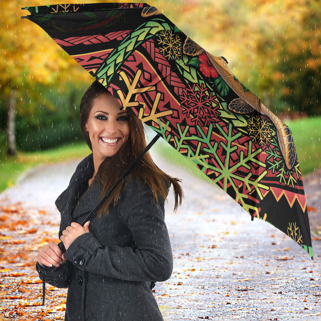 Hawaii Christmas Umbrella Aloha Santa Riding Honu DT05 - Polynesian Pride