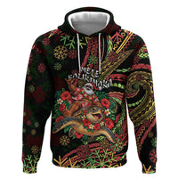 Hawaii Christmas Zip Hoodie Aloha Santa Riding Honu DT05 Pullover Hoodie Black - Polynesian Pride