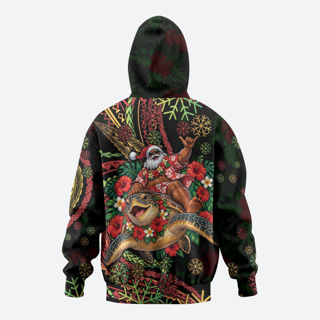 Hawaii Christmas Zip Hoodie Aloha Santa Riding Honu DT05 - Polynesian Pride