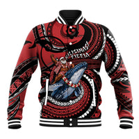 Tonga Christmas Baseball Jacket Santa Riding Humpback Whale DT05 Unisex Red - Polynesian Pride