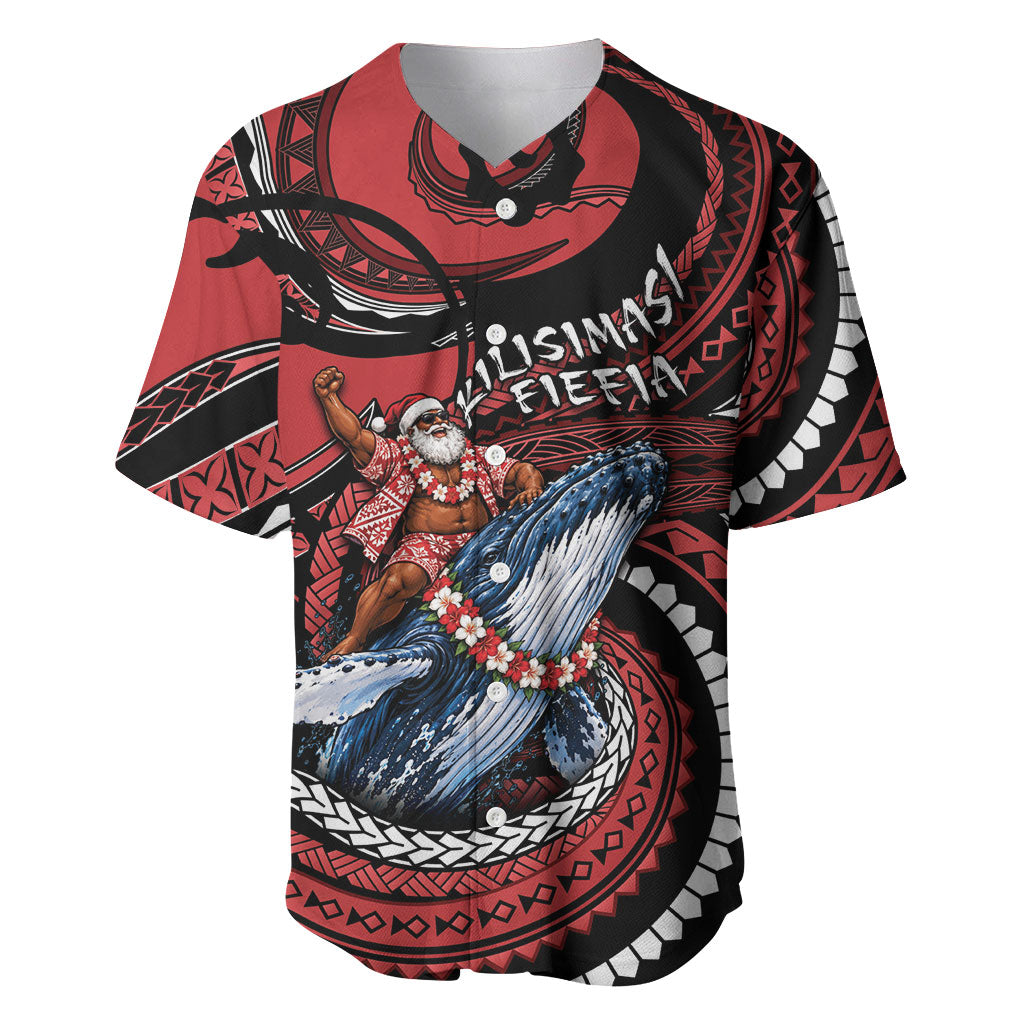 Tonga Christmas Baseball Jersey Santa Riding Humpback Whale DT05 Red - Polynesian Pride