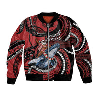 Tonga Christmas Bomber Jacket Santa Riding Humpback Whale DT05 Unisex Red - Polynesian Pride