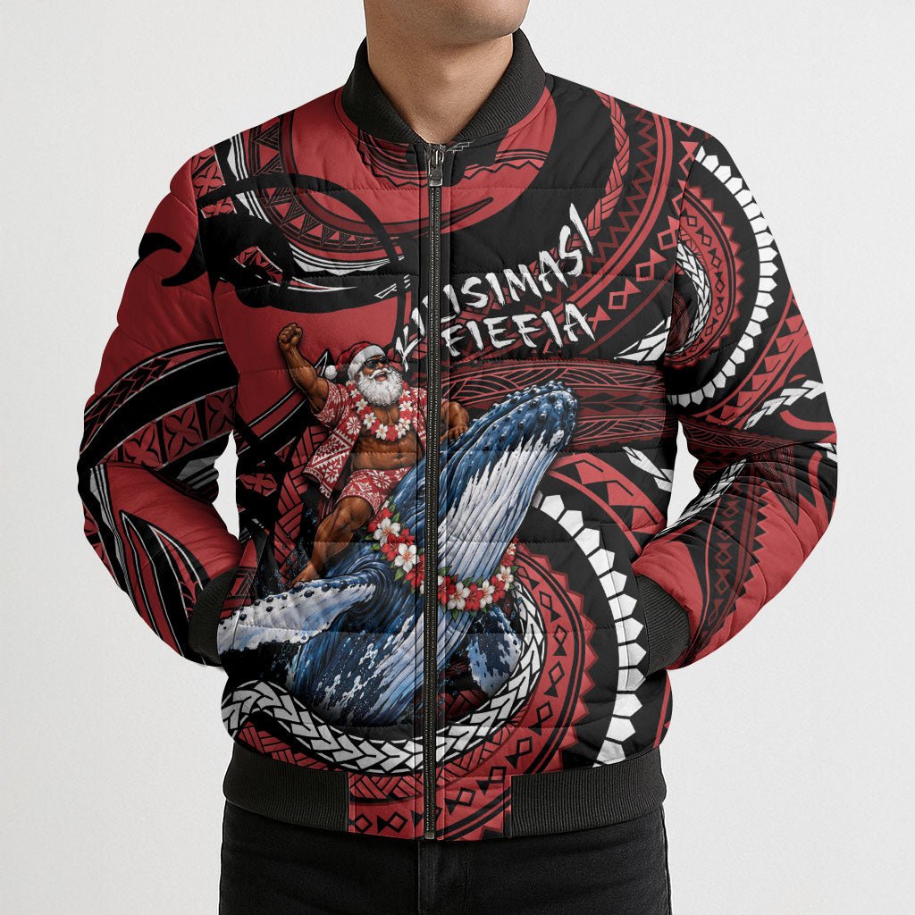 Tonga Christmas Bomber Puffer Jacket Santa Riding Humpback Whale DT05 - Polynesian Pride