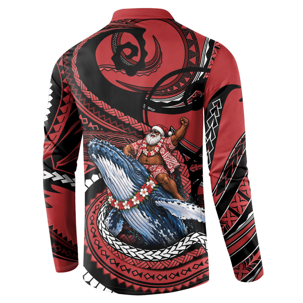 Tonga Christmas Button Sweatshirt Santa Riding Humpback Whale DT05 - Polynesian Pride