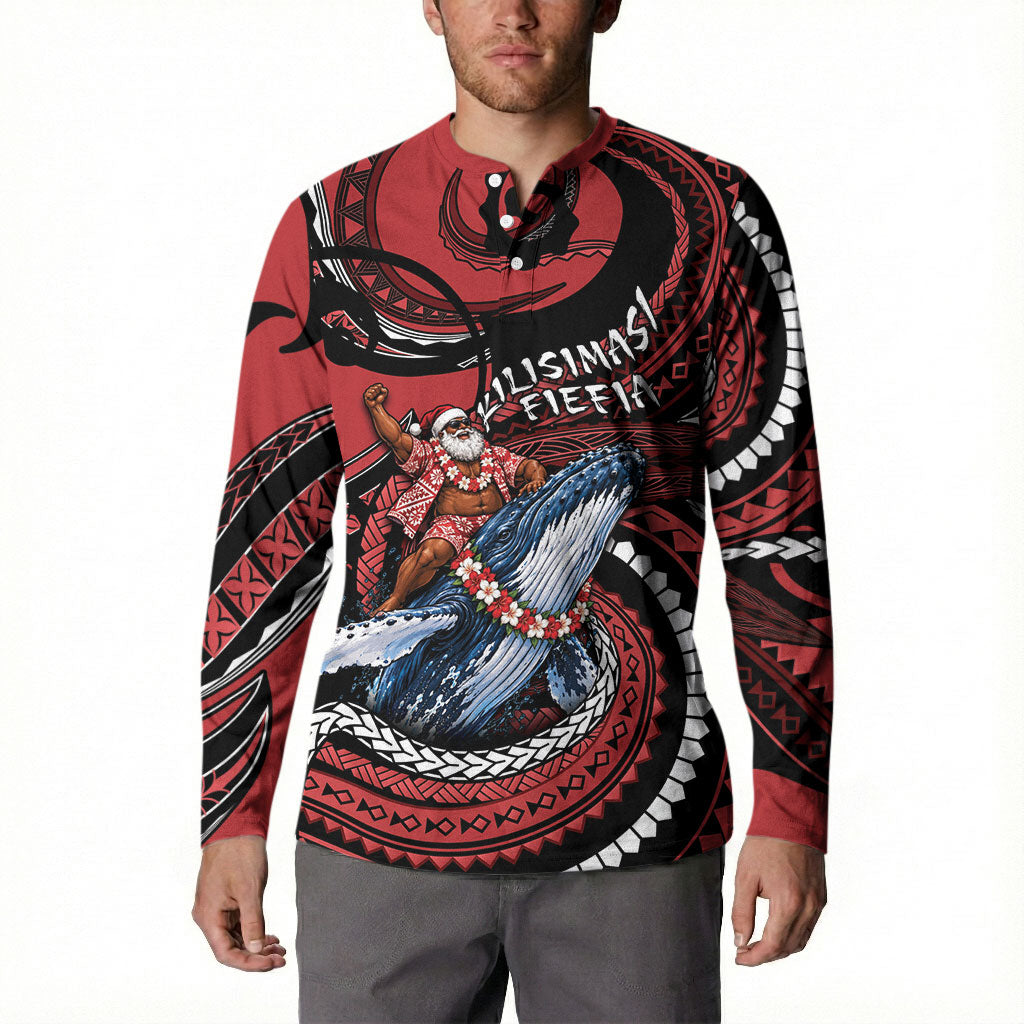 Tonga Christmas Button Sweatshirt Santa Riding Humpback Whale DT05 - Polynesian Pride