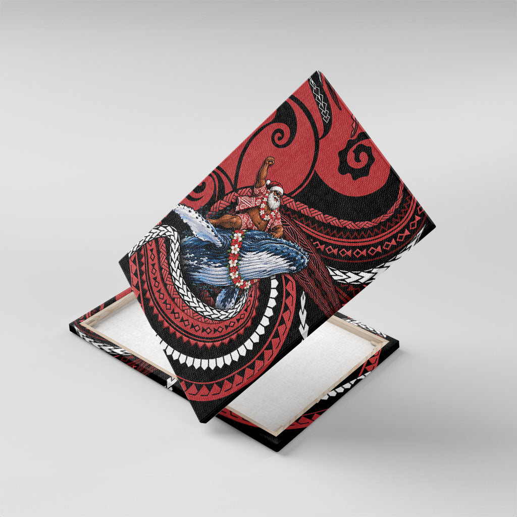 Tonga Christmas Canvas Wall Art Santa Riding Humpback Whale DT05 With Frame Red - Polynesian Pride