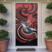 Tonga Christmas Door Cover Santa Riding Humpback Whale DT05 Red - Polynesian Pride