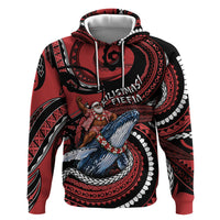 Tonga Christmas Hoodie Santa Riding Humpback Whale DT05 Pullover Hoodie Red - Polynesian Pride